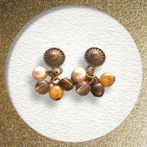 Charming Brass Sun and Beads Chandelier Post Earrings